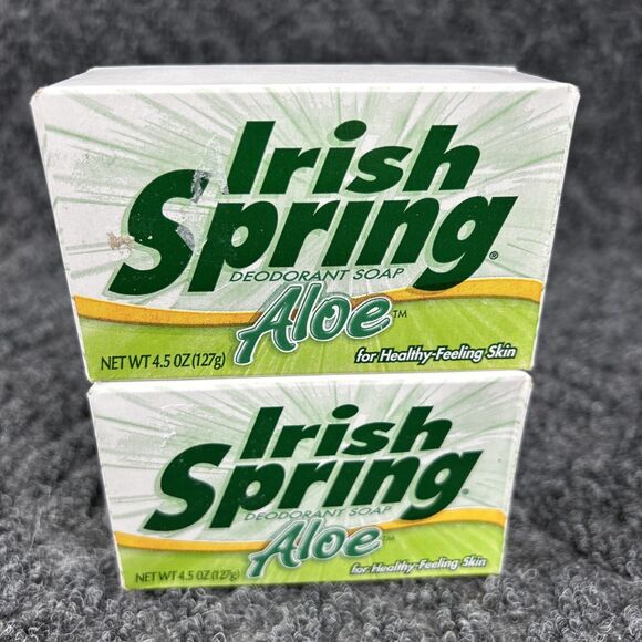 2 Vtg Irish Spring Soap Bar Deodorant Aloe 4.5 oz Made USA Shower Bath New - Picture 1 of 5